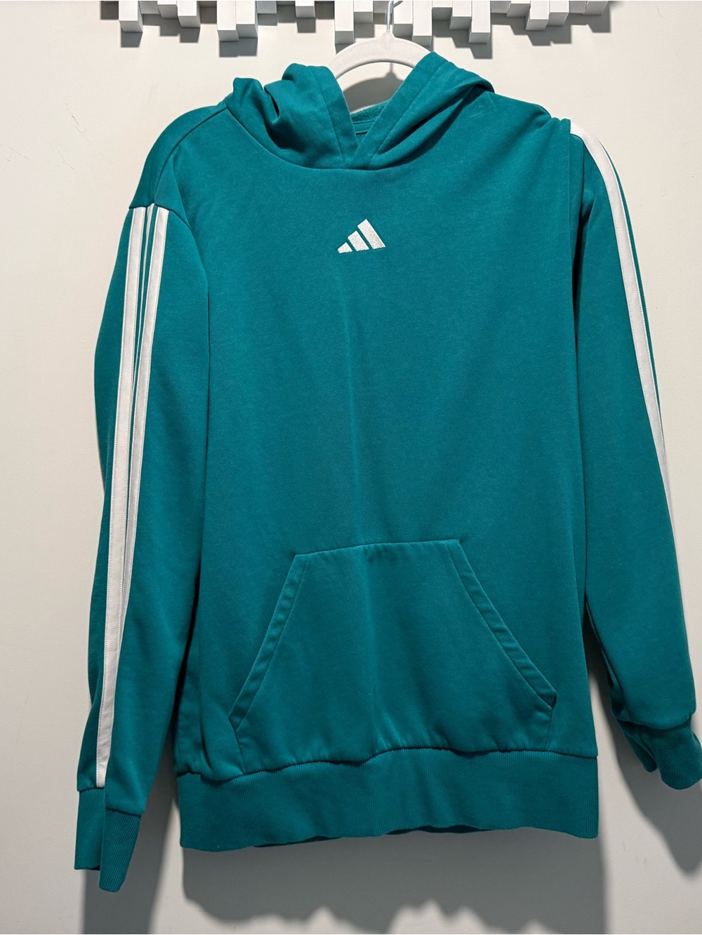adidas Teal Crewneck Hoodie with White Stripes
